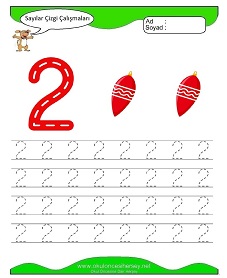 2 Rakamı Çizgi Çalışmaları Çalışma Sayfaları